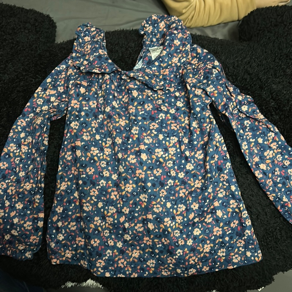 Navy blue with pink flowers long sleeve blouse, size 4T, carters